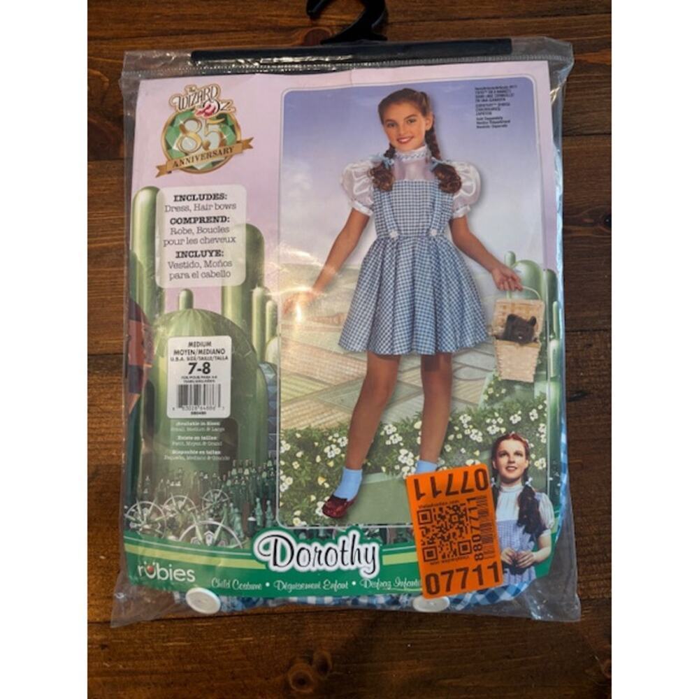 Dorothy Costume Dress & Hairbows Ribbon Girls 7 - 8 Wizard of Oz Rubies NWT